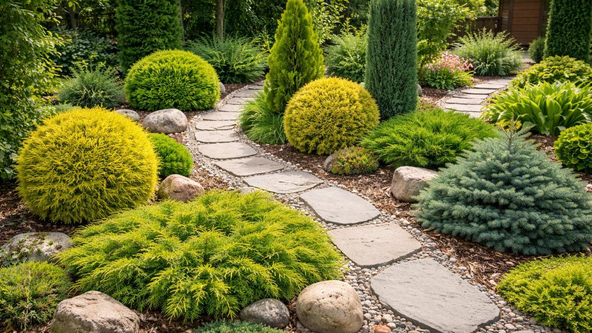 Хвойный растения в саду