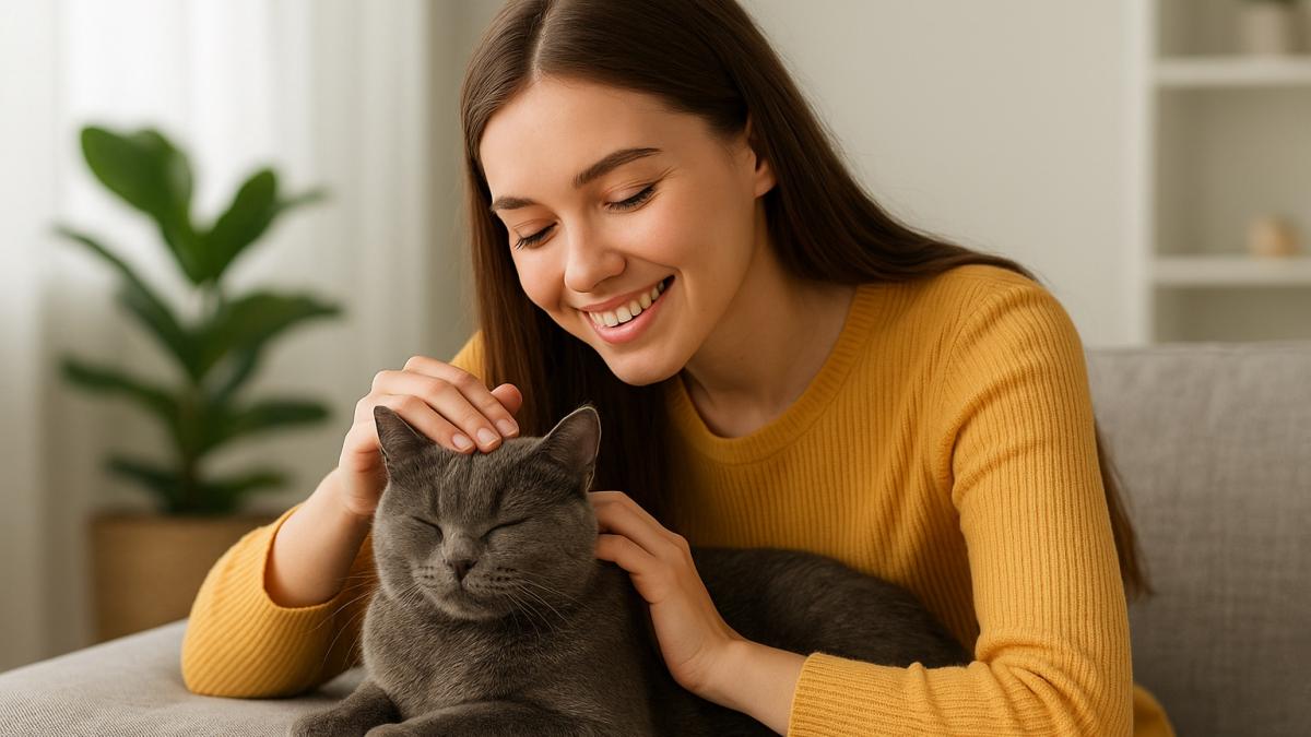 Девушка гладит кошку Девушка гладит кошку