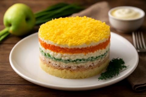 Салат Мимоза с горбушей готовится из отварного картофеля и яиц — повар