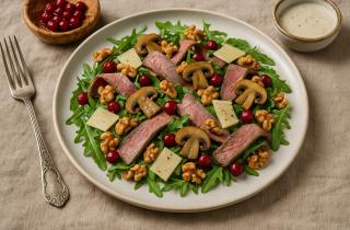 Мясной салат с отварной говядиной и солеными огурцами дарит домашнее тепло и стабильность