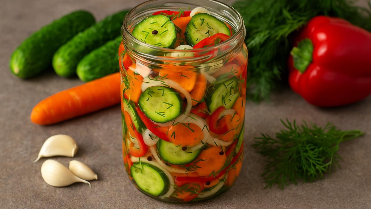 Маринованные огурцы с овощами