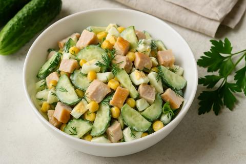Салат Леди с курицей рекомендуется делать с йогуртовой заправкой