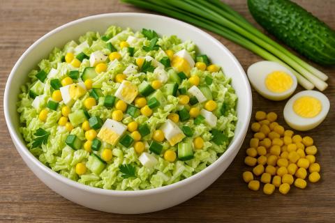 Салат с пекинской капустой и крабовыми палочками получается лёгким и нежным — повар