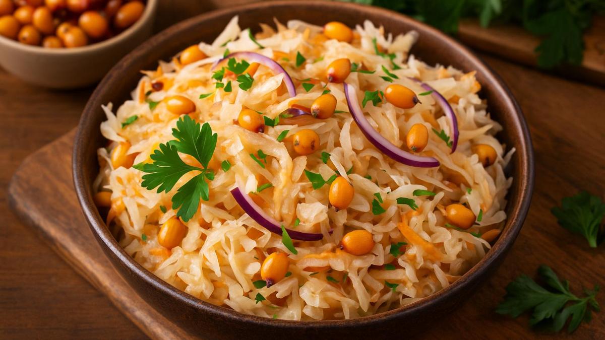 Салат из квашеной капусты с облепихой