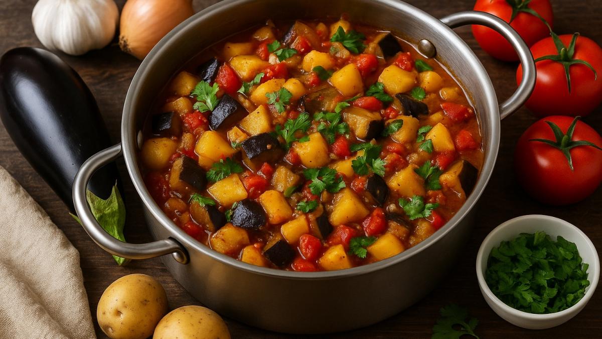 Овощное рагу в кастрюле