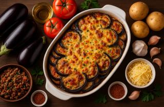 Греческий рецепт мусаки в духовке с баклажанами и фаршем обеспечивает насыщенный вкус