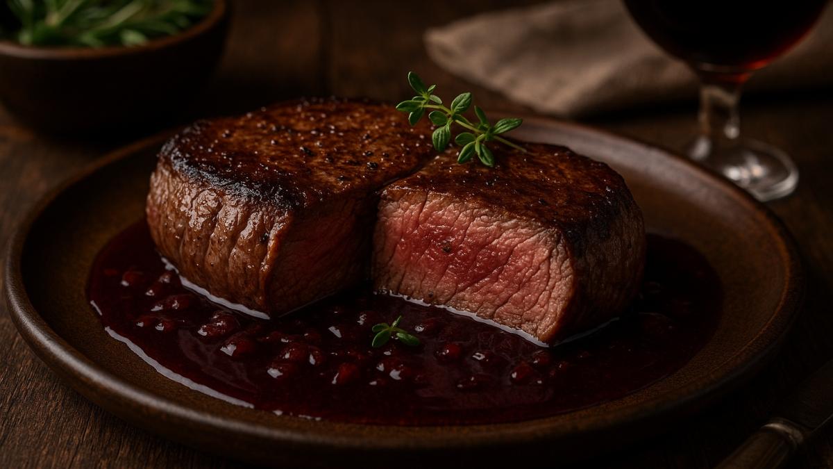 Стейк из говядины с винным соусом Стейк из говядины с винным соусом