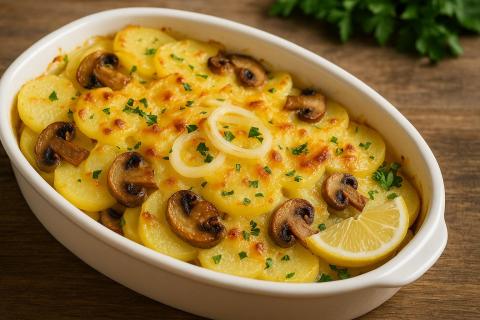 Картошка с ананасами в духовке получается сочной