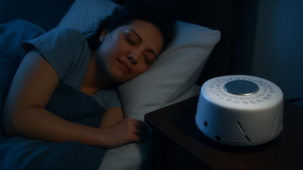 Женщина спит рядом с устройством белого шума