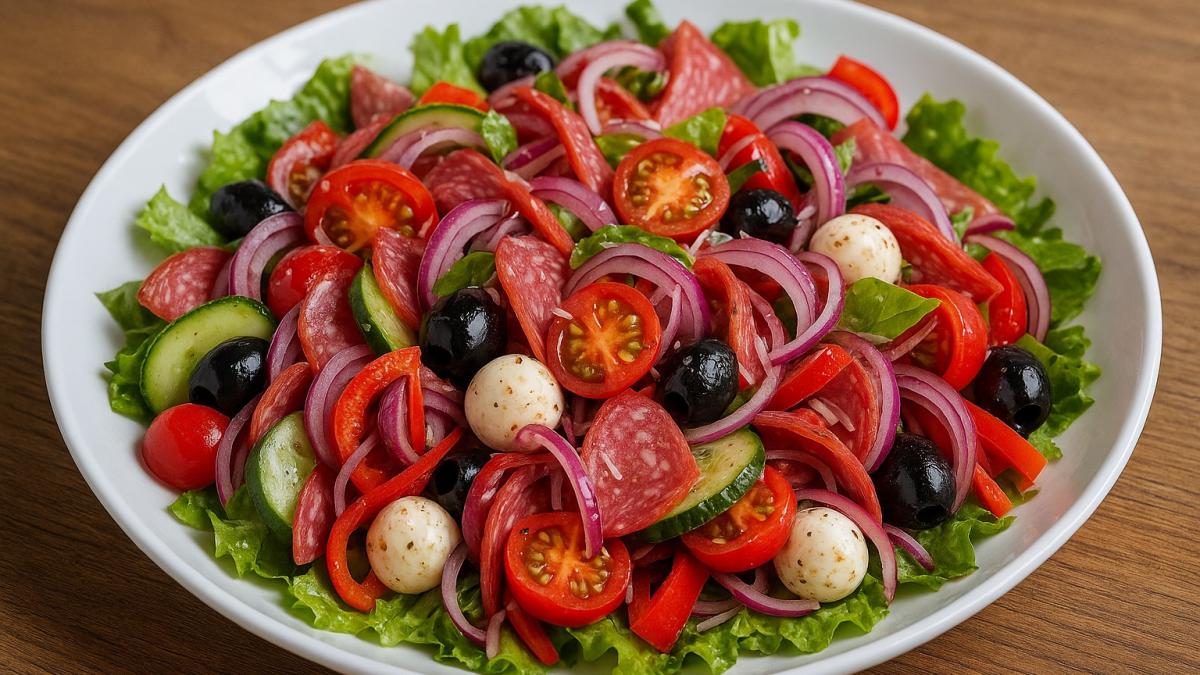 Итальянский салат с салями и моцареллой
