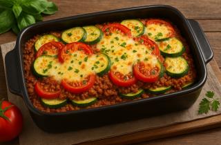 Запеканка из говяжьей печени с овощами запекается в духовке и становится нежной