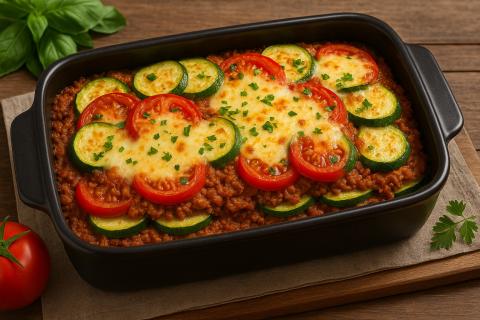 Запеканка из говяжьей печени с овощами запекается в духовке и становится нежной