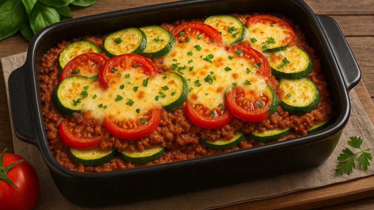 Запеканка из кабачков с моцареллой и фаршем