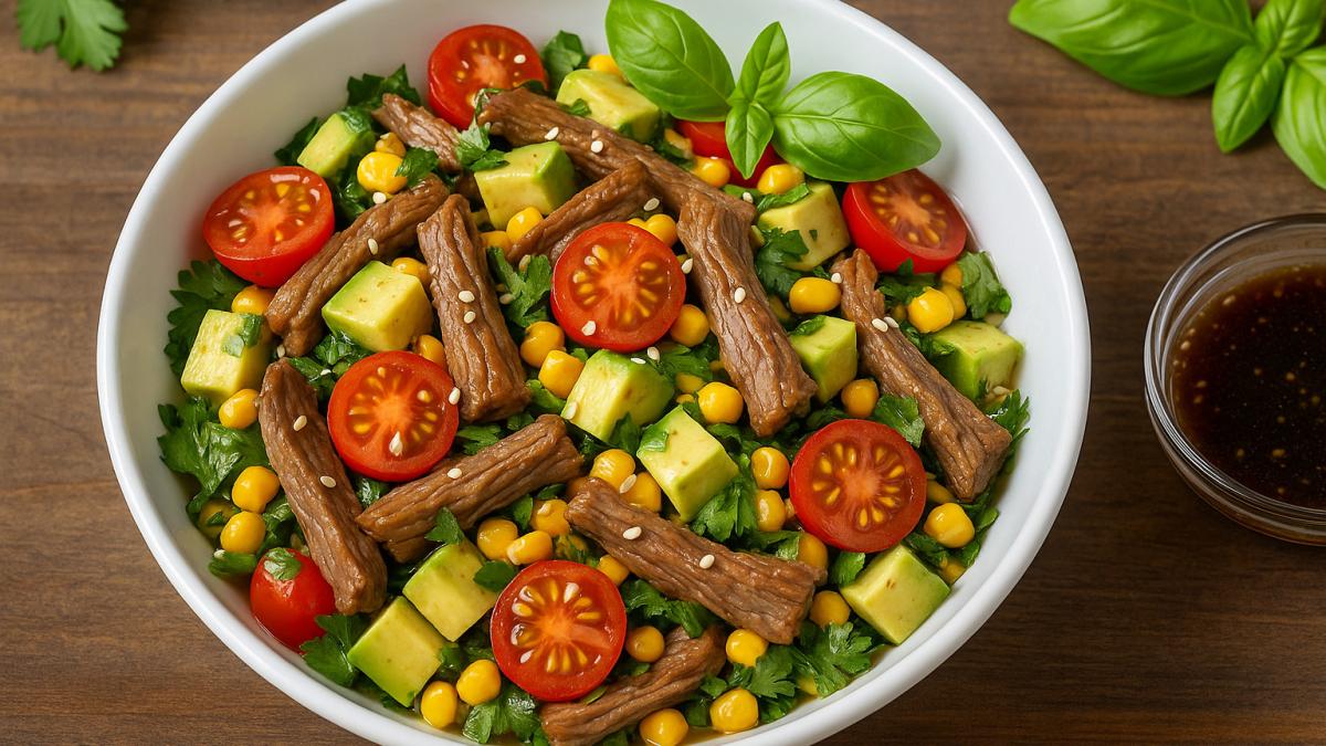 Салат с говядиной и терияки