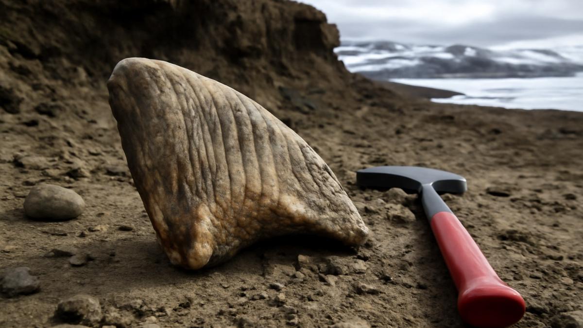 Зуб носорога в арктическом палеонтологическом раскопе