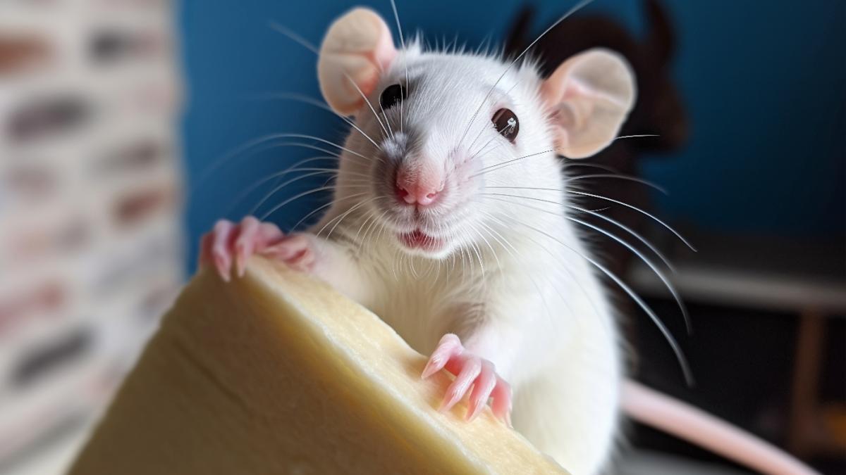 домашняя крыса с сыром