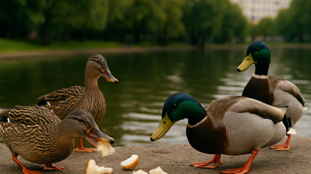 Утки на городском пруду