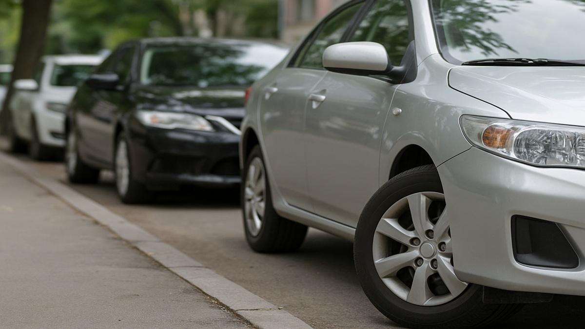 Припаркованный автомобиль с вывернутыми колёсами