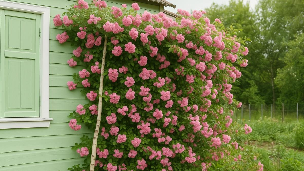 Плетистая роза у дома