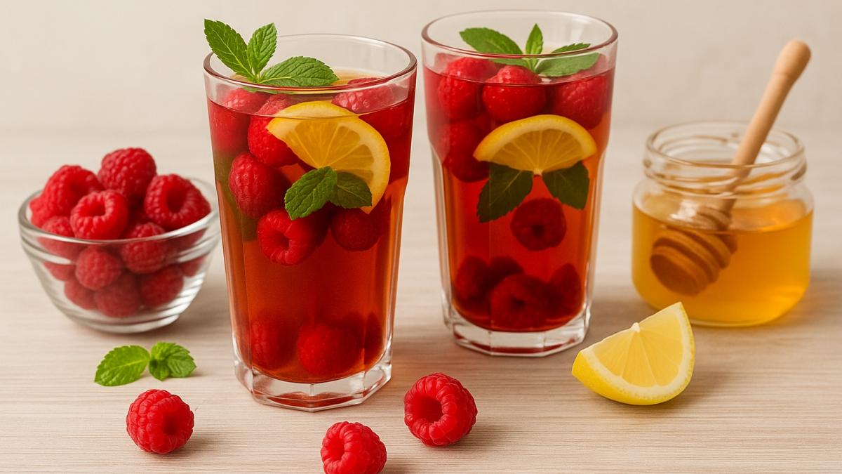 Чайный коктейль с малиной и мёдом