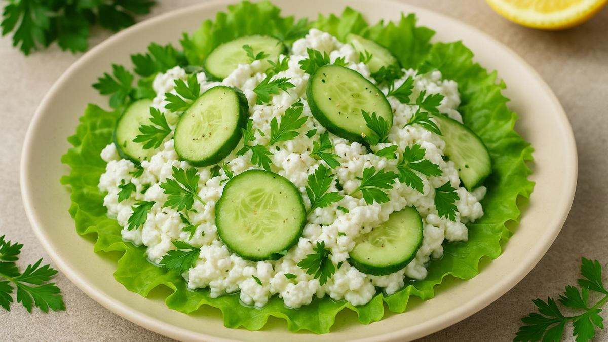 Салат из творога, зелени и огурца Салат из творога, зелени и огурца