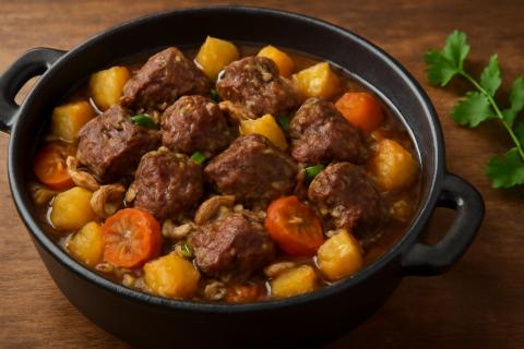 Жаркое из свинины с грибами и картофелем в керамических горшочках сохраняет насыщенный вкус
