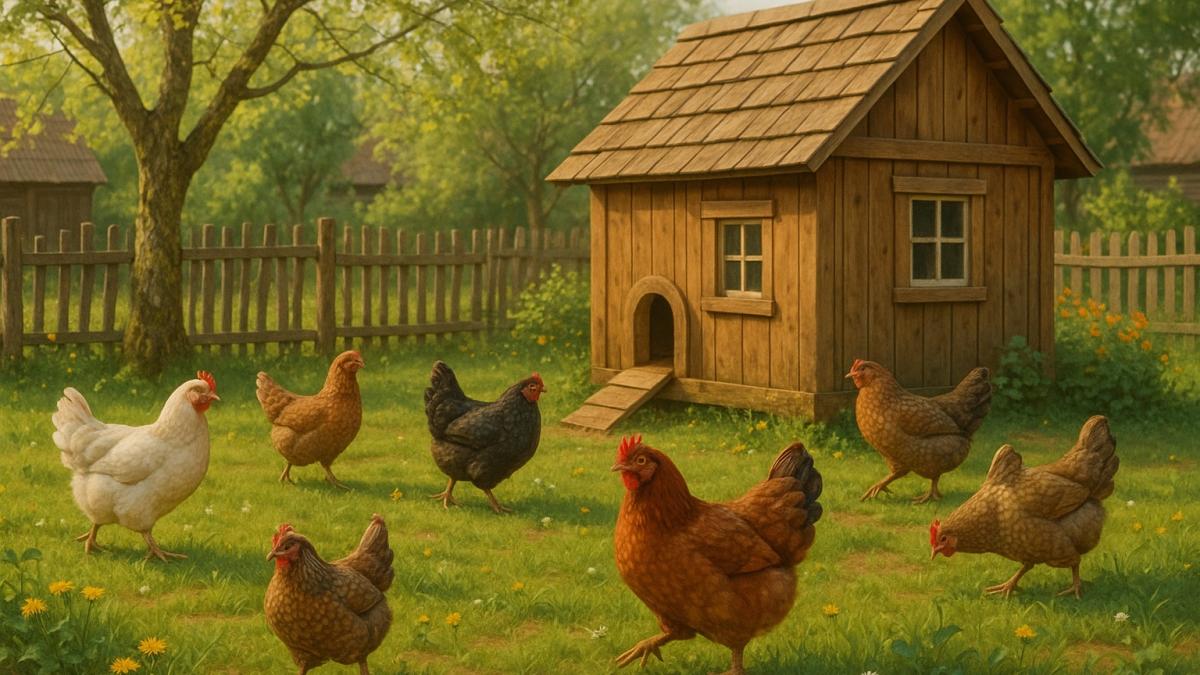 Сельский двор с курами