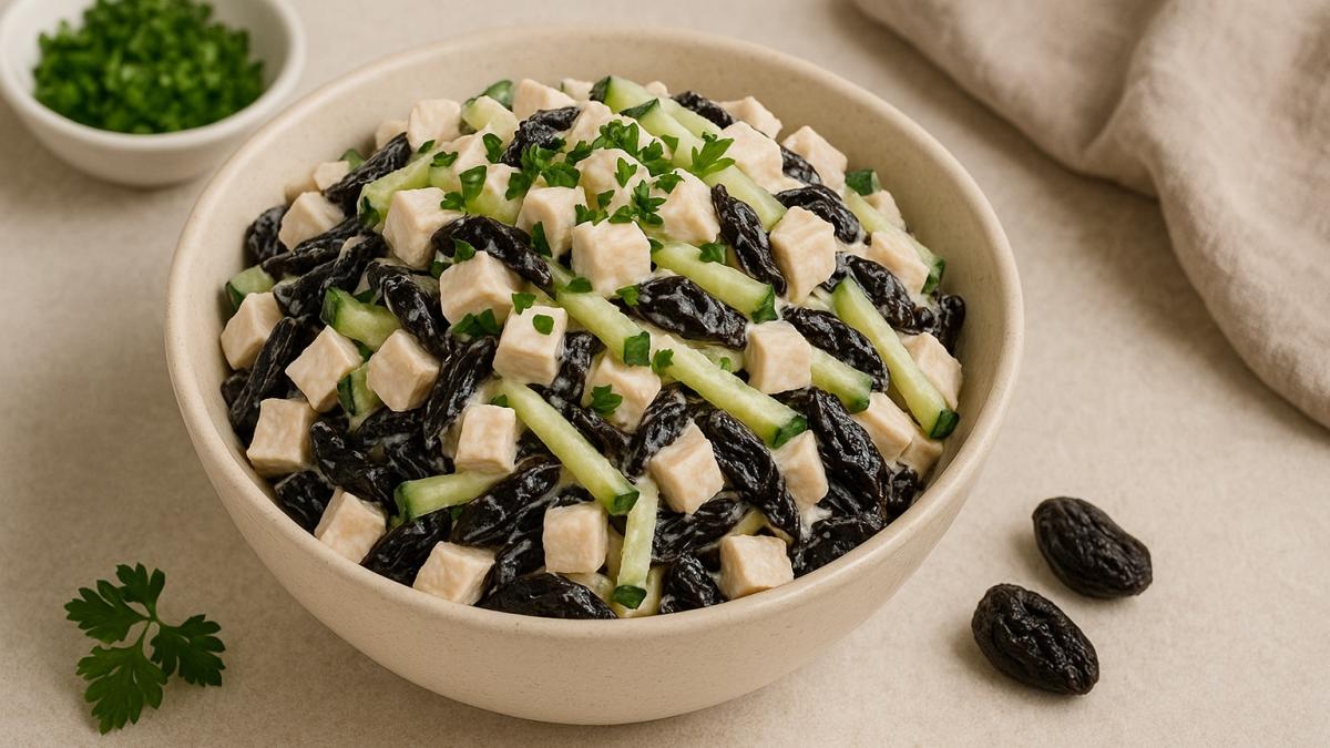 Салат с курицей, огурцом и черносливом