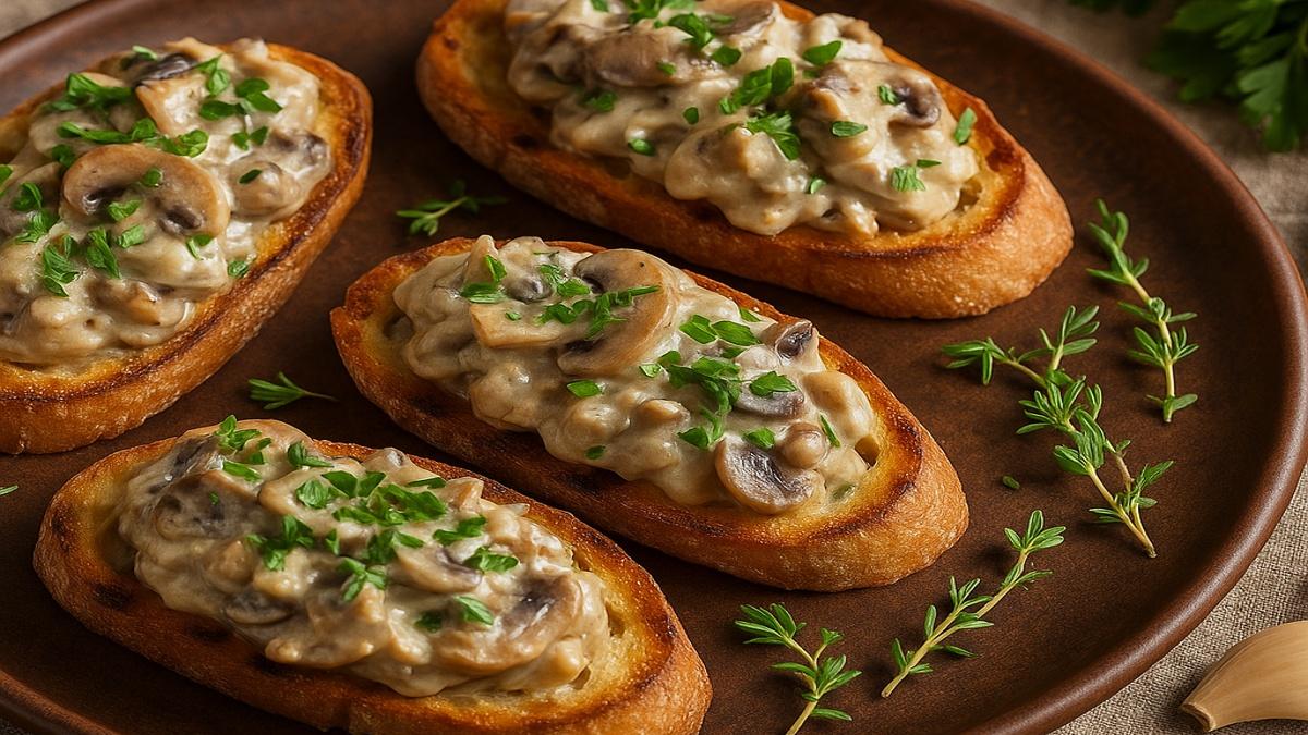 Брускетты с грибами, обжаренными в сливках Брускетты с грибами, обжаренными в сливках