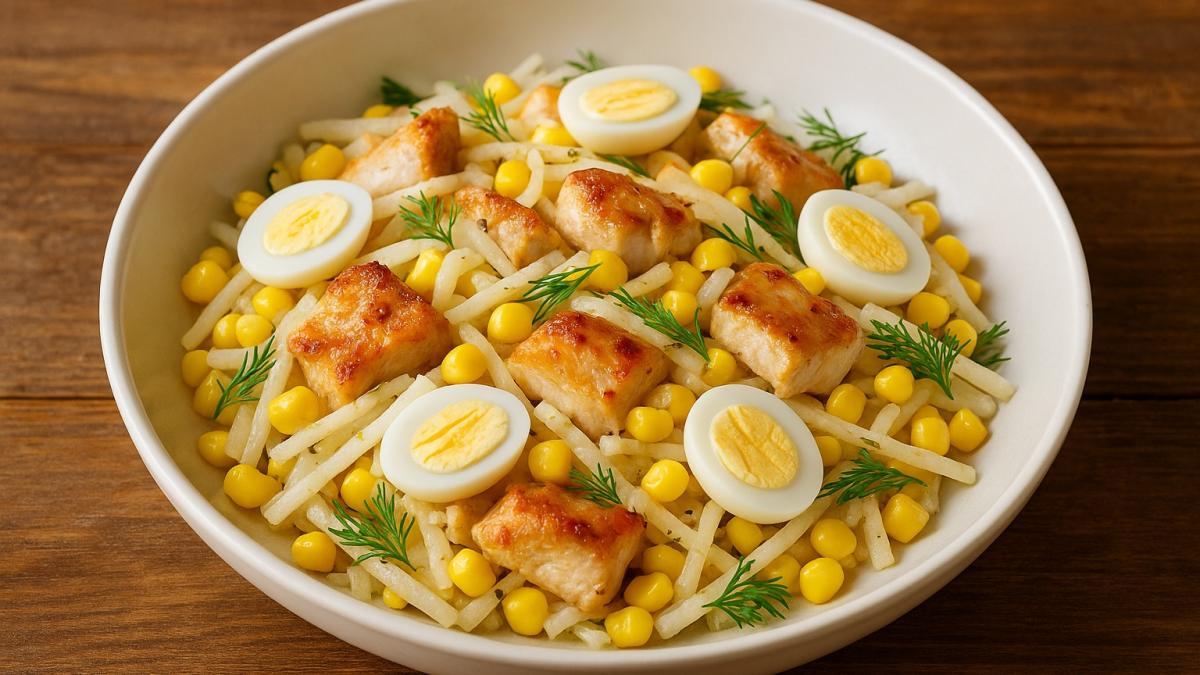 Аппетитный салат с курицей и кукурузой Аппетитный салат с курицей и кукурузой