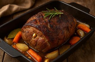 Свиная корейка приготовленная в фольге приобретает хрустящую корочку