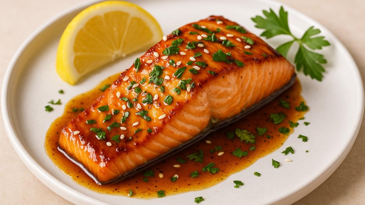 Лосось, маринованный в соевом соусе и мёде