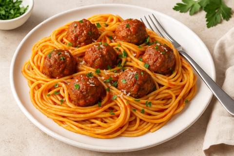 Макароны с фрикадельками на одной сковороде получаются сытными и вкусными