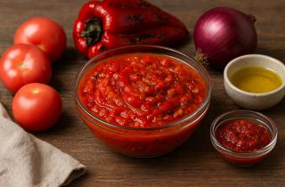 Соус из кабачков и томатов с однородной текстурой сочетает баланс кислинки и сладости