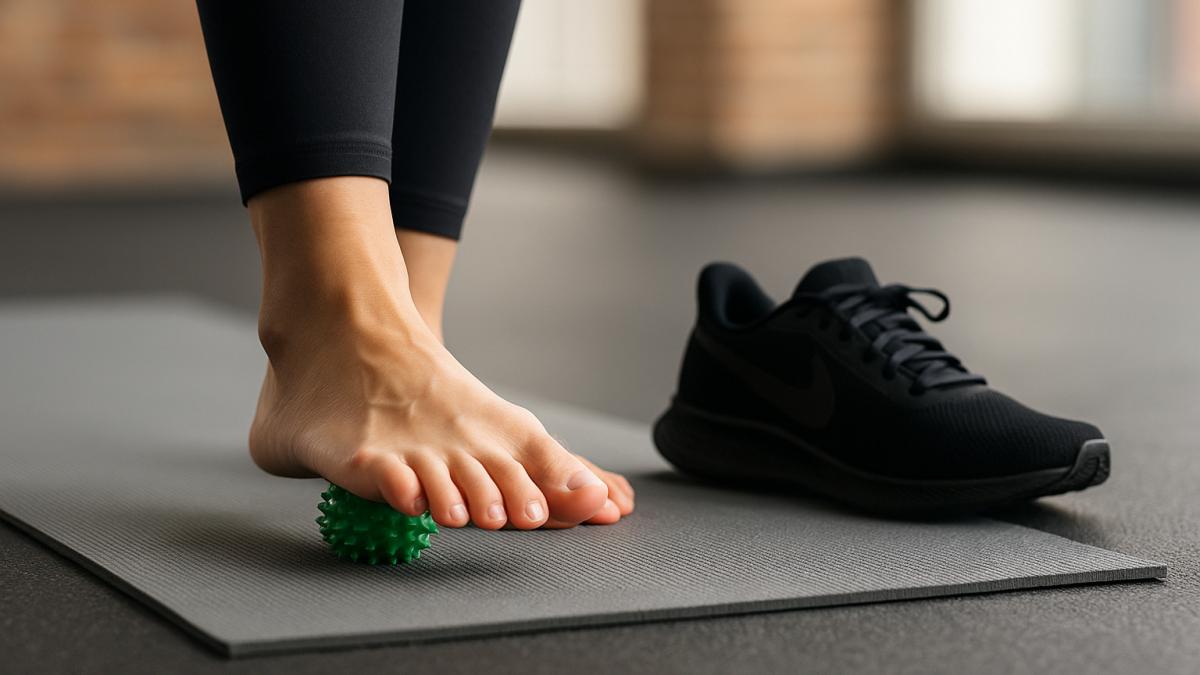 массаж стопы мячом на коврике