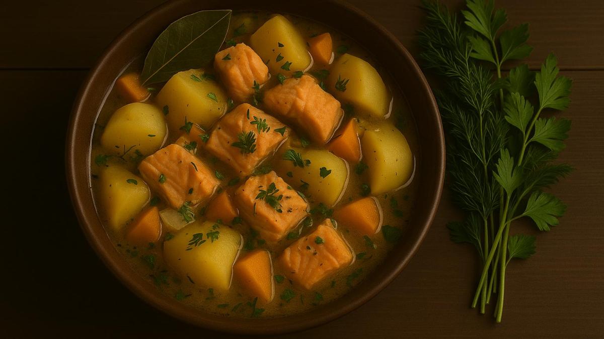 Рагу из горбуши с картофелем и репой