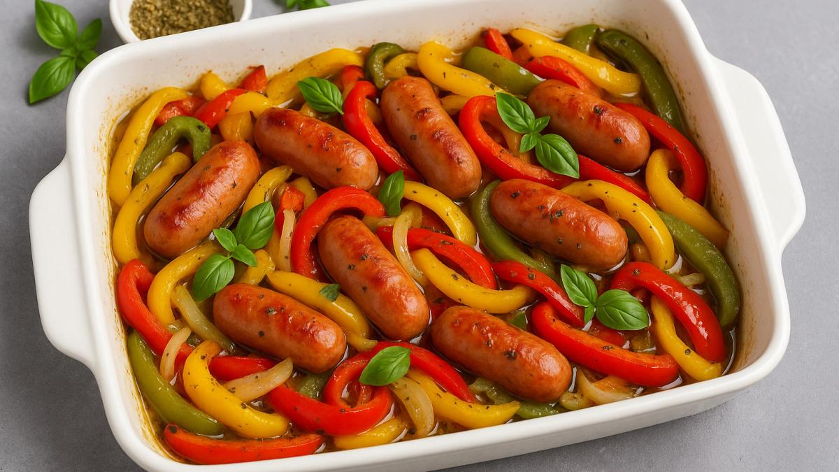 Сосиски с перцами и луком Сосиски с перцами и луком