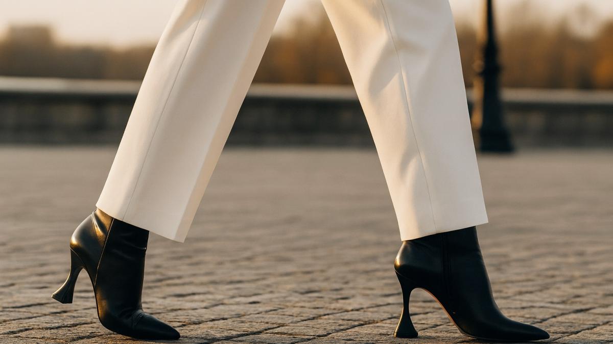 Белые брюки и чёрные ботильоны