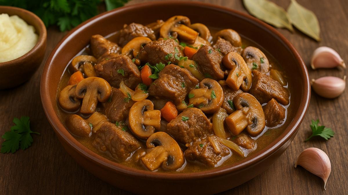 Тушёная говядина с грибами Тушёная говядина с грибами