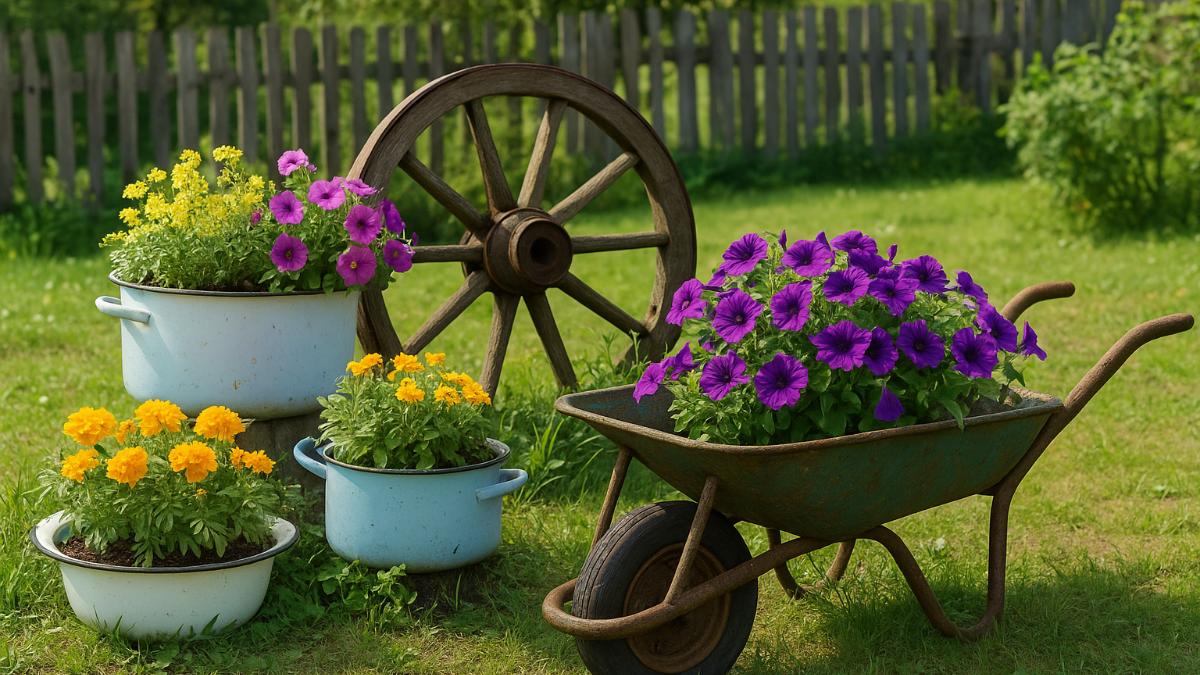 Старинные вещи в цветнике Старинные вещи в цветнике