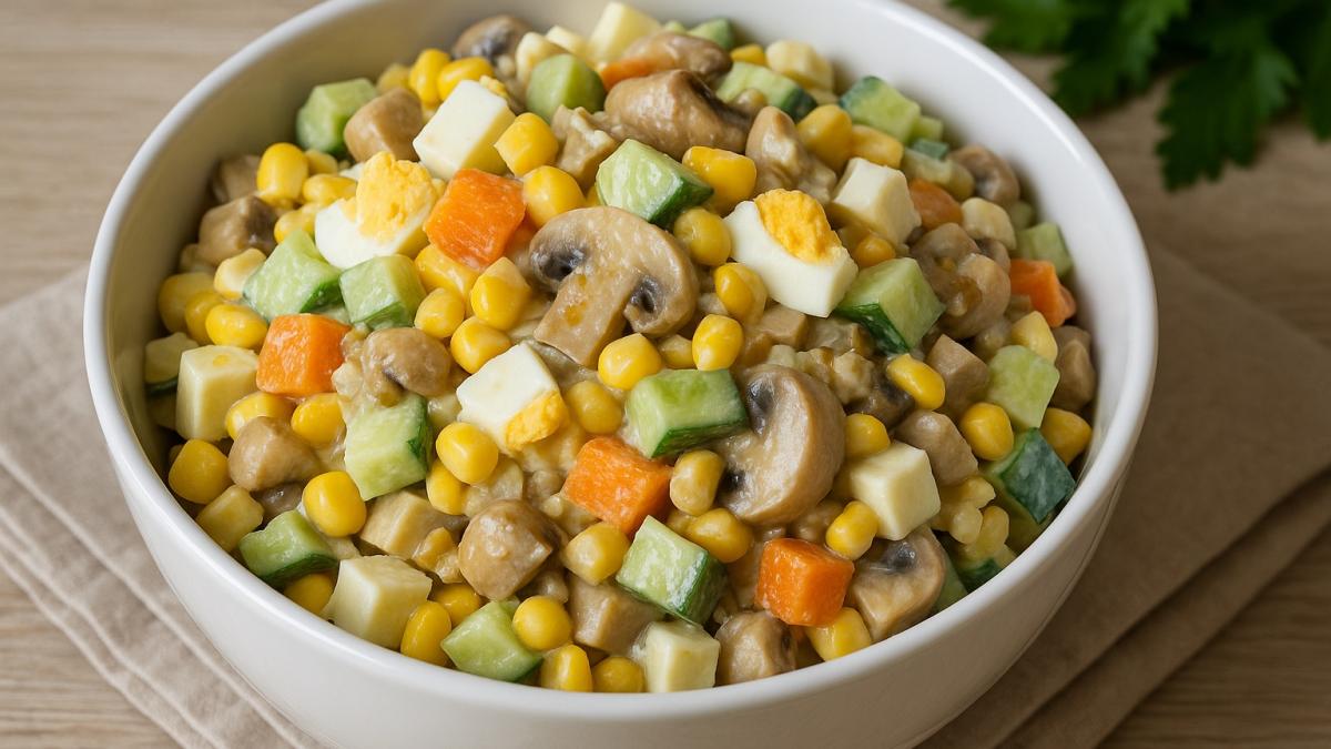 Салат с грибами и кукурузой
