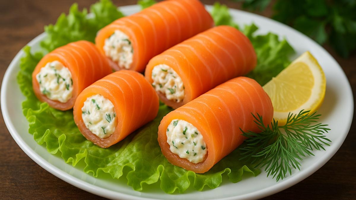 Рулетики из лосося с сыром