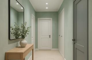 Зеркала и светлая палитра расширяют узкий коридор — дизайнеры