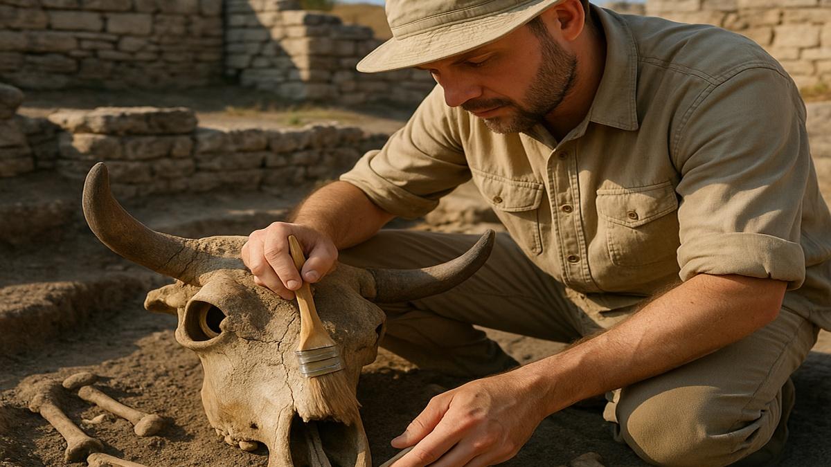 Раскопки череп коровы Раскопки череп коровы