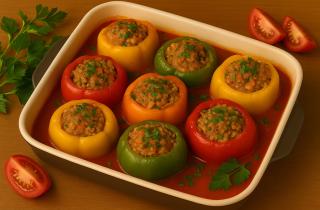 Фаршированный перец с грибной начинкой сохраняет сочность при запекании