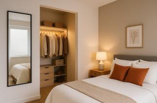 Архитекторы советуют: кровать с ящиками и зеркальный шкаф визуально увеличивают спальню