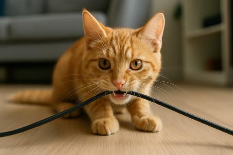 Хозяева могут отучить кота от кусания проводов с помощью игрушек