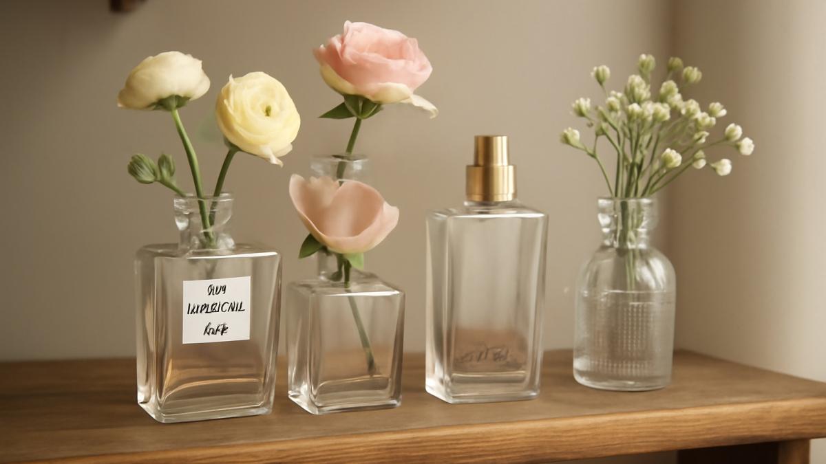 Флаконы духов с цветами