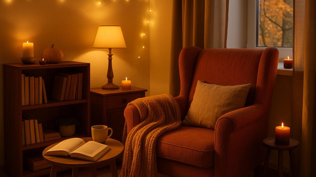 Уютный уголок для чтения осенью