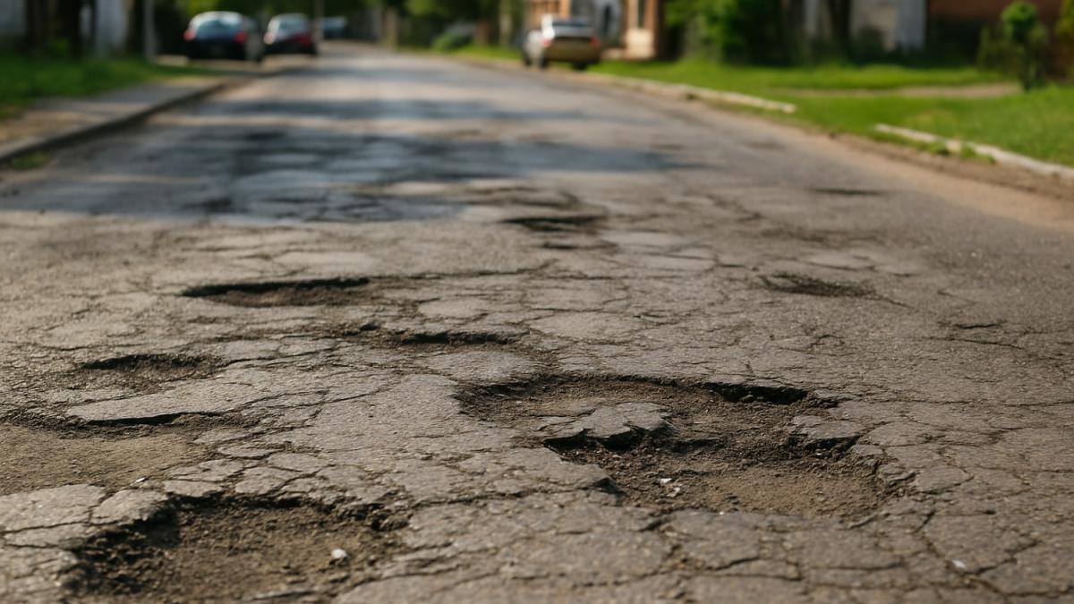 Разбитая дорога с ямами Разбитая дорога с ямами